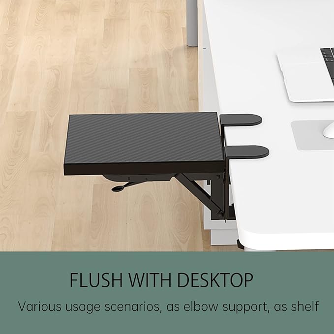 Ergonomics Desk Extender Tray, 9.5x9.1" Punch-Free Clamp on, Foldable Keyboard Drawer Tray, Table Mount Arm Wrist Rest Shelf, Computer Elbow Arm Support