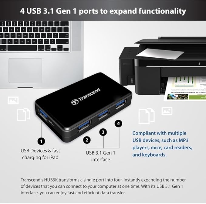 Transcend USB 3.0 4-Port Hub TS-HUB3K, Black