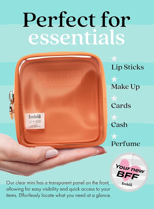 Embla Clear Small Makeup Bag for Purse Cute Mini Make Up Nylon Organizers Tiny Cosmetic Bags for Women Girls Little Toiletry Travel Pouches Zipper Skincare Pouch Organizer Orange