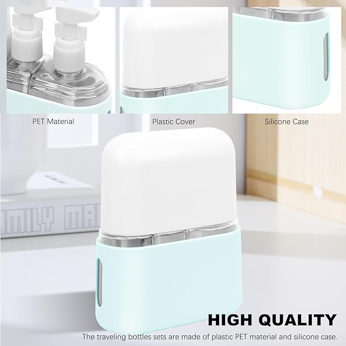 Skycase Travel Bottles - Leak Proof Refillable Tsa Approved Travel Size Toiletries, 3 in 1 Liquid Bottles Containers with Labels and Funnel Airplane Accessories Kits for Lotion Liquid (Blue)