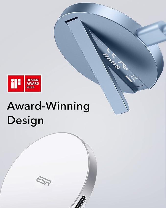 ESR for Magsafe Charger, Wireless Charger Kickstand, Charging Pad for iPhone 16/15/14/13/12 Series and AirPods 4/3/Pro/Pro 2, Galaxy S25 Strong Magnetic Charger Pad with 5 ft Removable Cable, Blue