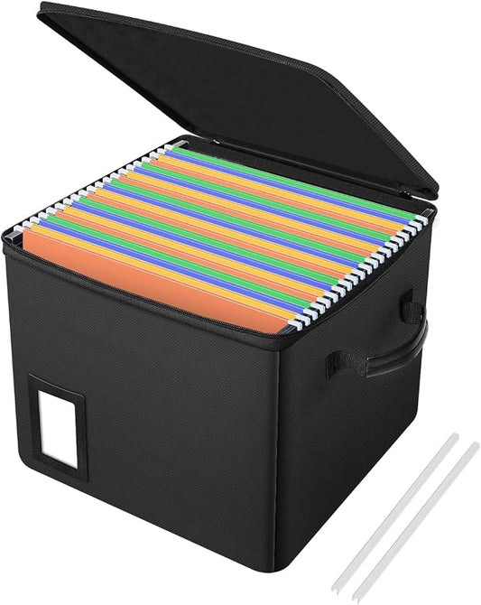 Fireproof File Box with PVC Slides for Hanging Folders, Collapsible Document Organizer Box for Home Office, Fireproof Filing Cabinet Storage Case, Tax Certificate File Organizer Fits Letter A4