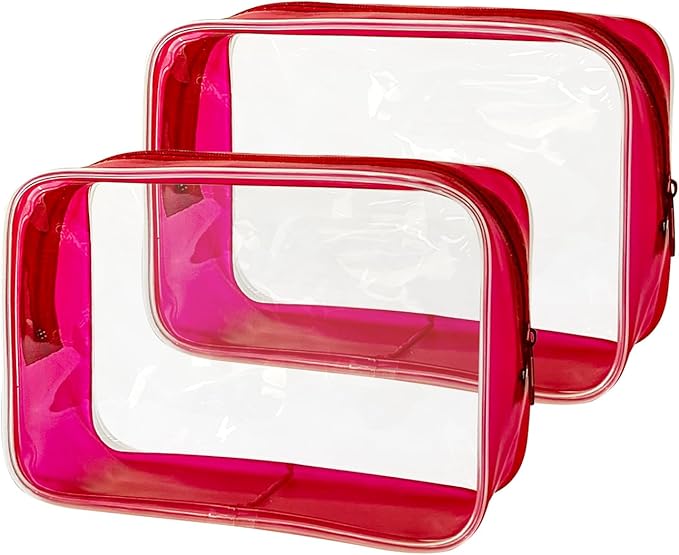 Stadium Approved Red Frame Clear Toiletry Bag 7.09x4.72x2.36inch TSA Approved Clear Organizer Bags Portable Travel Makeup Bags with Zipper for Women (Red)