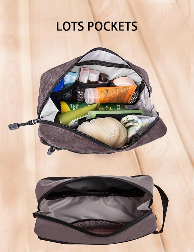 GOX Small Travel Toiletry Bag, Dopp Kit Case For Men, Multifunction Organizer Pouch(Black/Grey)