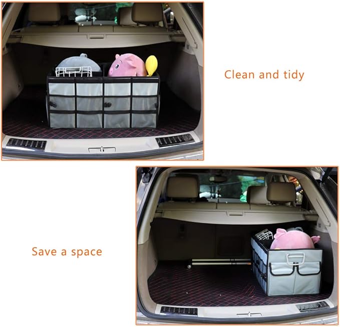 Car Trunk Organizer Collapsible Portable Multi Compartments Organizer with Non Slip Straps for SUV Truck Auto Vehicle Car Auto Minivan (Large without cover, Space gray)