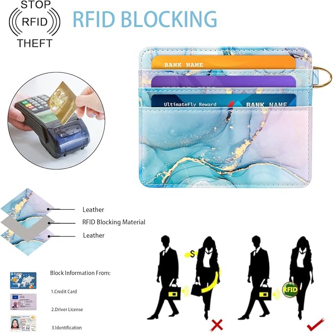 Slim Minimalist Pocket Credit Card Holder Wallet RFID Blocking Lightweight Thin Small Cute Card Cases,Gradient Marble