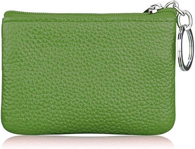 Hibate Green Small Leather Coin Purse Change Pouch for Women Men Kids with Zip Key Ring
