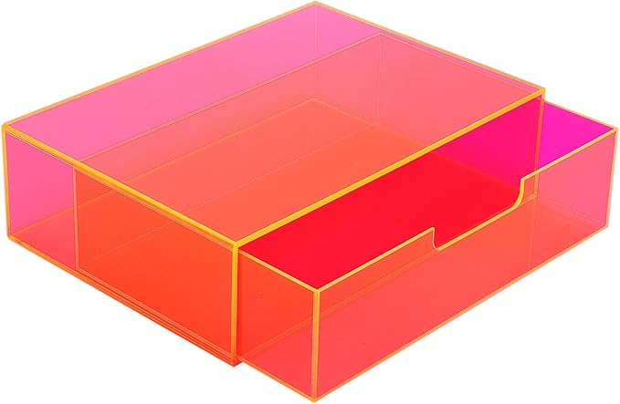 Gelite Acrylic Desk Organizer with Drawer for Makeup Vanity Stackable Desktop Storage Box for Office Supplies, 13.8 x 9.8 x 3.9’’, Neon Pink