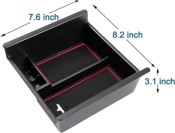 JDMCAR Center Console Organizer Compatible with Toyota 4Runner Accessories 2010-2024 and Kia Telluride (2020-2024), Insert ABS Black Materials 4 Runner Tray, Armrest Box Secondary Storage -Red Trim