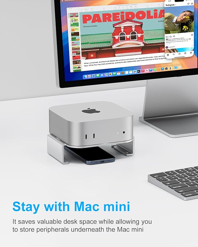 Mac mini M4 Stand - Aluminum Desktop Stand Mount, Easy Access to Power Button, Desk Organization, Enhanced Heat Dissipation Compatible with 2024 Mac mini M4 / M4 Pro