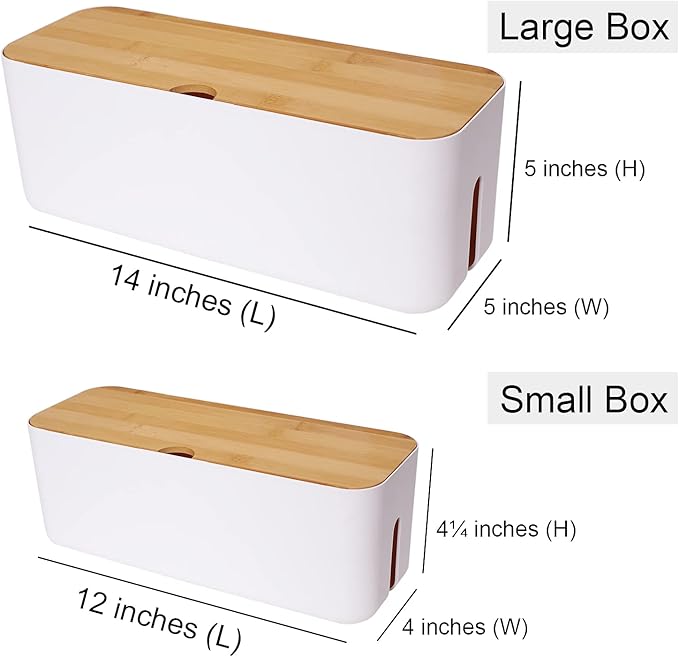 Changsuo Cable Management Box Set Cable Organizer Boxes for Extension Cord Power Stripe Surge Protector Wire Management Organizer Cover Hider for Desk Home Office Kitchen (Small & Large White)