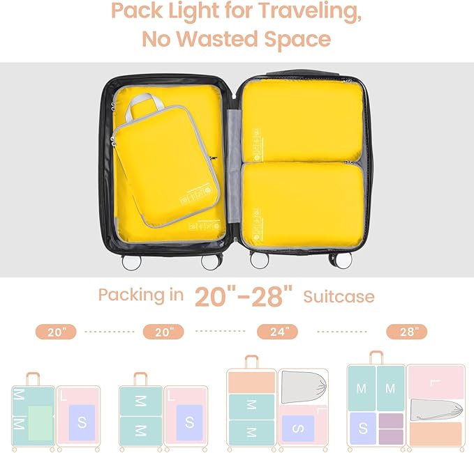 Cambond Compression Packing Cubes for Travel - Lightweight Expandable Travel Bags Luggage Organizers Travel Essentials Compression Cubes for Travel Space Saver for Carry on Suitcases Organizer
