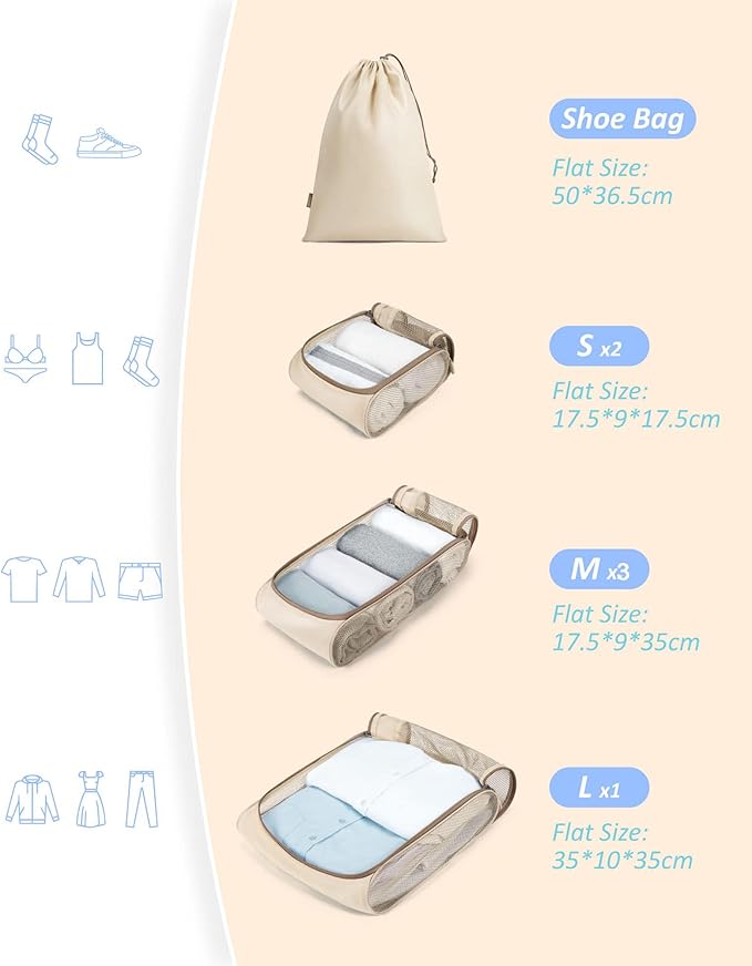 BAGSMART Keep Shape Packing Cubes, 7 Set for Travel, Lightweight Cubes, Suitcase Organizer Bags Set for Essentials