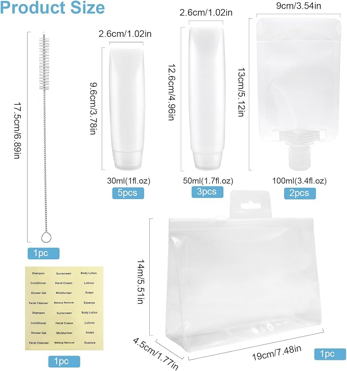13pack Travel Bottles for Toiletries TSA Approved Leak Proof Travel Size Bottles with Toiletry Bag (BPA Free) travel containers for liquids Ideal for shampoo, lotion, sunscreen, perfume & more