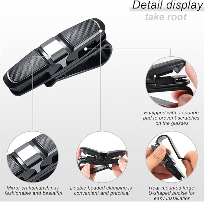 2PCS Glasses Holders for Car Sun Visor, Glasses Clip Organizer, Sunglasses Eyeglasses Mount with Ticket Card, Car Sun Visor Double-Ends Clip, 180 Degree Rotational Car Glasses Holder