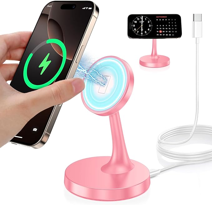 Magnetic Wireless Charger iPhone Stand, 15W Fast Mag-Safe Charger iPhone 17/17 Air/17 Pro/17 Pro Max 16/15/14/13/12 Series Magnet Wireless Charging Station/Pad/AirPods for Home, Office, Travel