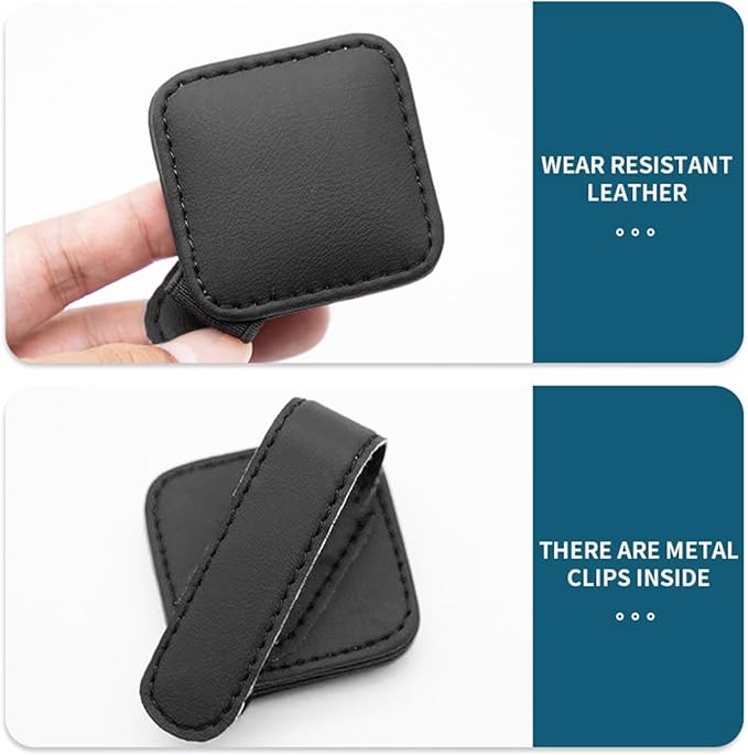 Sunglasses Holder for Car Visor, Magnetic Leather Vehicle Glasses Ticket Card Clip, Automotive Interior Eyeglass Hanger Organizer Accessories, Universal for SUV, Sedan, Truck (Black)