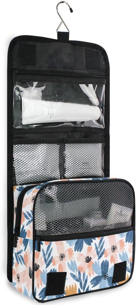 Hanging Travel Toiletry Bag Retro Flowers Pink Blue Kit Makeup Case Cosmetics Organizer for Men Women