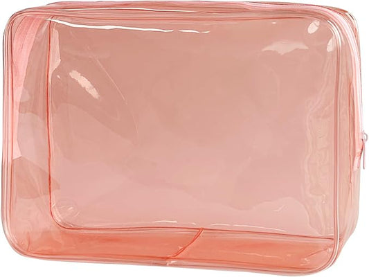 Waterproof PVC Makeup Bag - Leakproof Cosmetic Organizer for Travel Toiletry Storage 9.84×7.09×2.36 Inch for Women & Men (Brown)
