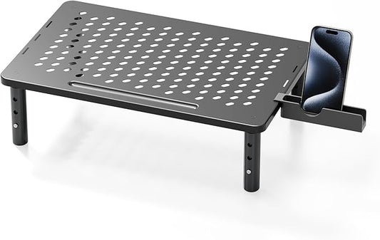 Computer Monitor Stand Riser for Desk, 3 Height Adjustable PC Laptop TV Desktop Monitor Stand Shelf, Metal Printer Table with Phone Holder, Stand Riser for Desk, Office Desk Organizers and Accessories, 1 Pack