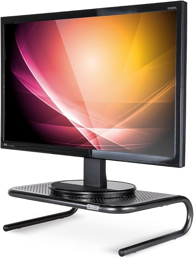 Allsop Metal Art Jr. Monitor Stand, 14-Inch Wide Platform Holds 40 lbs with Keyboard Storage Space - Pearl Black, 2 Pack