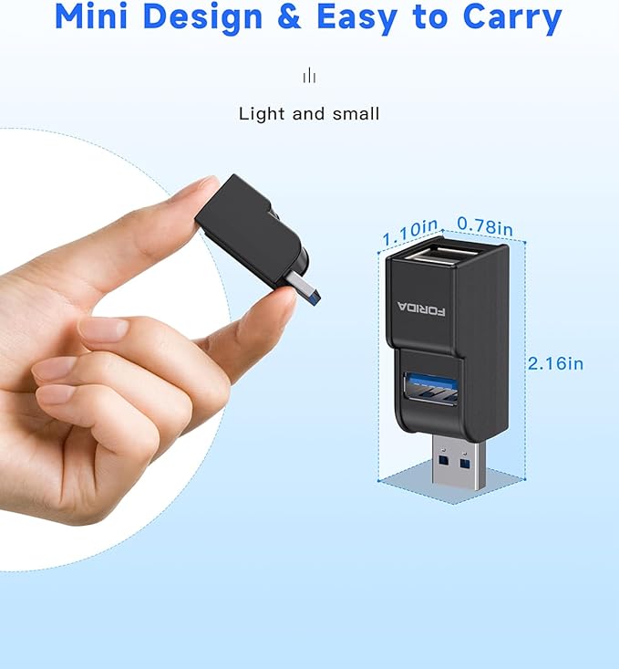 FORIDA 3 Ports USB Adapter, USB Hub with USB 3.0 and Double USB Adapter, Portable USB Splitter 1 in 3 Out for Keyborad, Mobile Hard Disk, U Disk, Camera, Mouse etc Laptop Accessories (Black)
