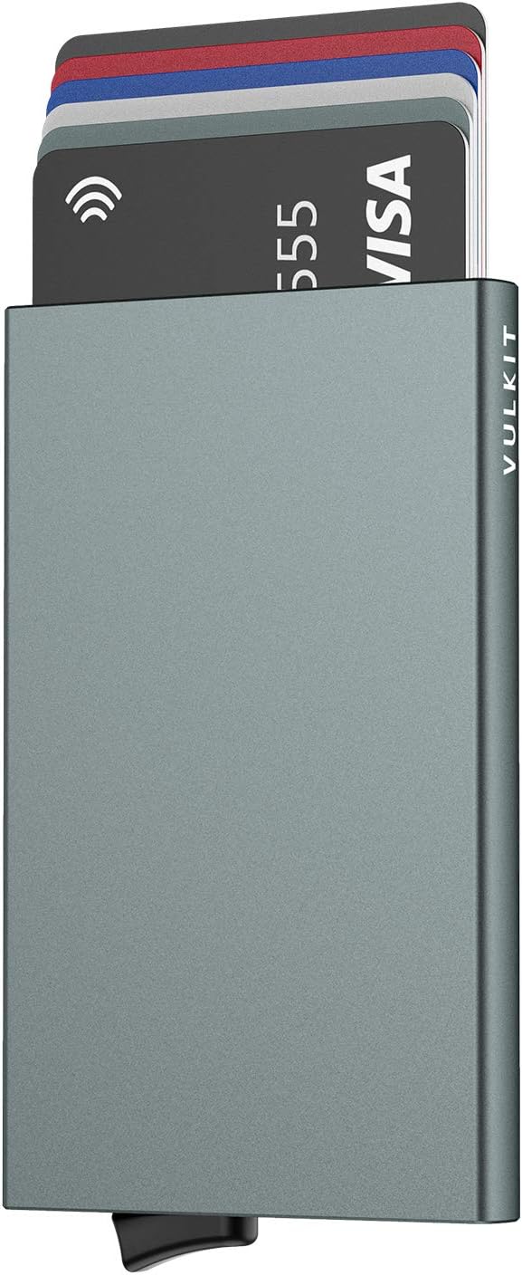 VULKIT Pop Up Wallet, Slim Minimalist Credit Card Holder For Men and Women RFID Blocking Mini Metal Case Space Grey