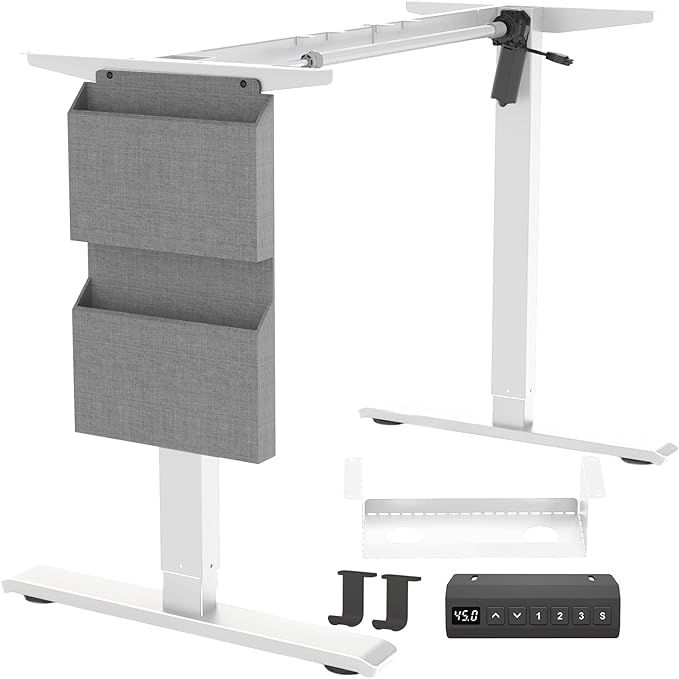 Standing Desk Frame, Stand up Desk Frame Workstation, Electric Adjustable Legs, 3 Memory Height Settings, with Cable Management Tray and Storage Bag, 2pcs Headphone Hook