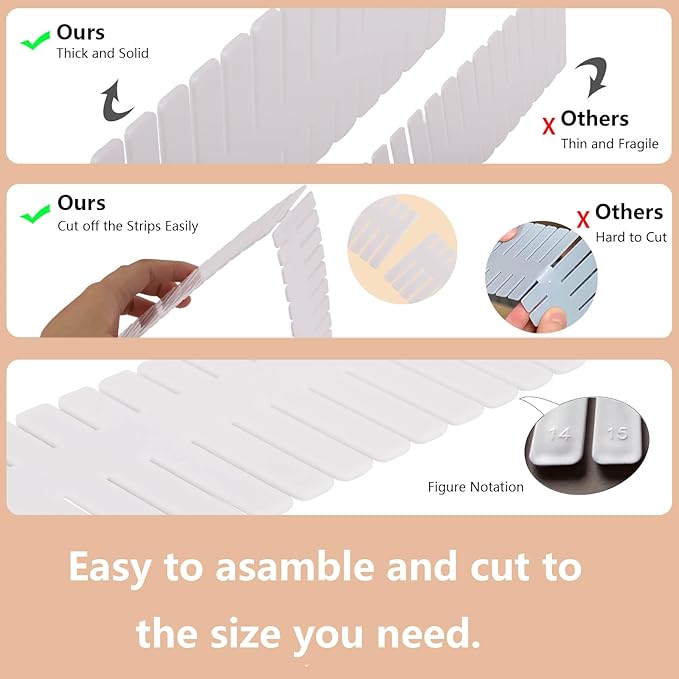 Ohlove 20Pcs Drawer Organizer Dividers 17"x2.8" Adjustable Storage Organizer Separator for Socks, Underwear, Makeup, Kitchen, Dresser