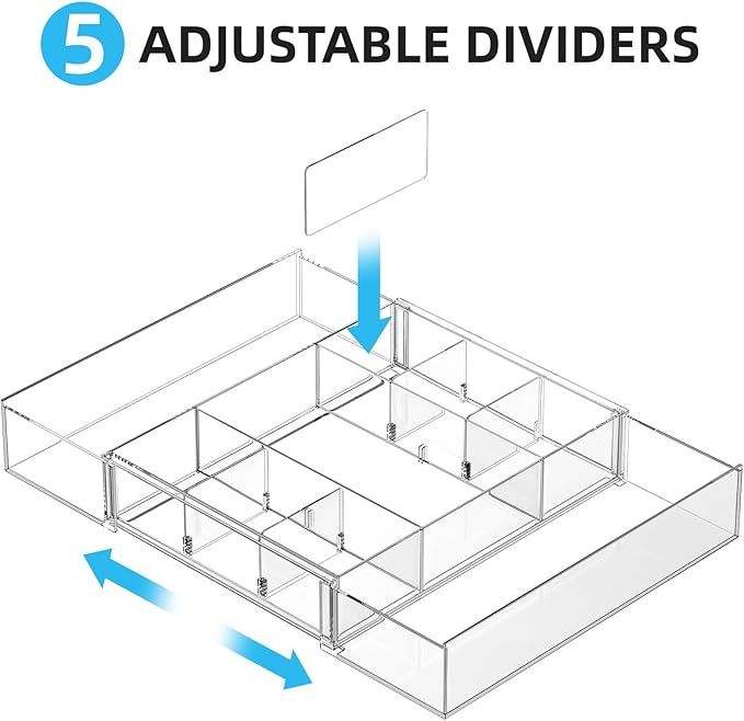 Marbrasse Expandable Desk Drawer Organizer, Clear Plastic Drawer Organizer Tray with 10 Adjustable Compartments, Desk Organizers and Accessories, 5 Drawer Dividers for Office Supplies, Makeup(Clear)