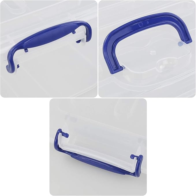 2 Packs 8 Quart Plastic Stackable Storage Boxes with Transparent Lid and Deep Blue Handle