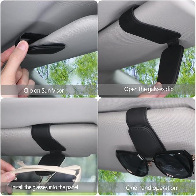 CHOSMOYI 2 Packs Sunglasses Holder for Car, Sunglass Clip for Car Visor, Magnetic Leather Car Eyeglass Holder and Ticket Card Clip, Suitable for Different Size Eyeglasses(Black