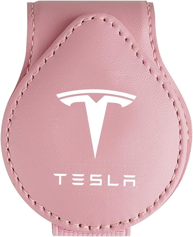 Sunglasses Holder Compatible with Tesla Model Y 3 X S Cybertruck Leather Magnetic Glasses Mount Holder Eyeglasses Sunglasses Clip Visor Sunglass Holder Accessories Gifts for Owners (Pink)