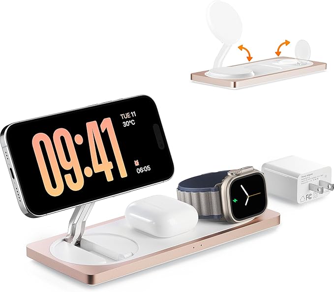 3-in-1 Charging Station for Apple Devices: Used for iPhone and Watch Charging Station with Magsafe Charger Stand, Wireless Charger for iPhone 17 Air 16 15 14 13 Series, Apple Watch Ultra, AirPods Pro