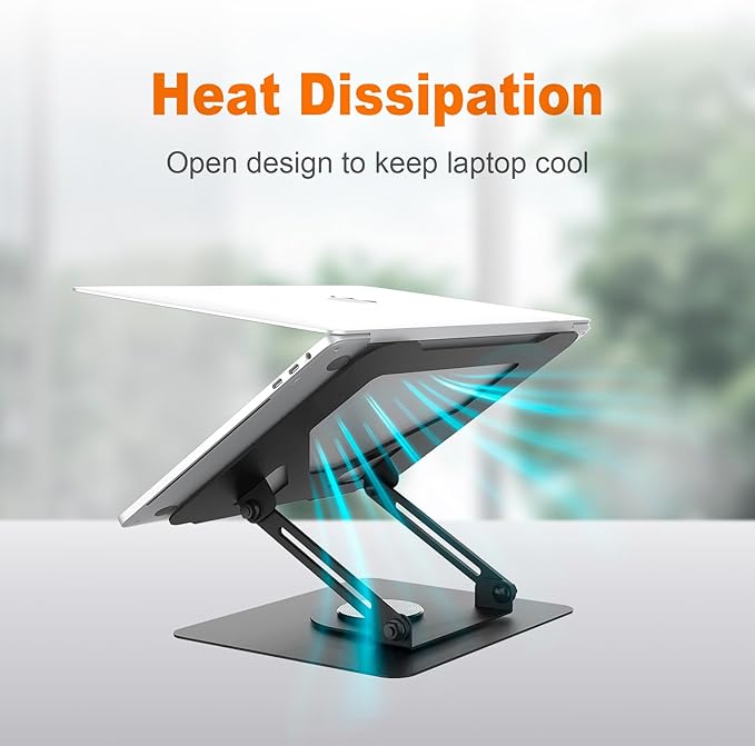 GRIFEMA Laptop Stand for Desk, Foldable Laptop Riser with 360° Swivel Base, Adjustable Height & Angle, Ventilated Computer Stand Compatible with MacBook Air/Pro, Dell, and 11-17.3" Laptops - Black
