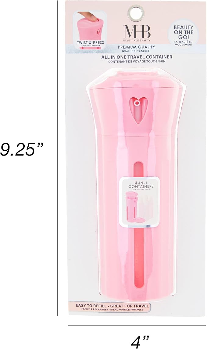 Travel Beauty Dispenser- Portable 4-in-1 Travel Bottle Set with Dispenser, Leak-Proof Refillable Toiletry Containers for Shampoo, Conditioner, Lotion