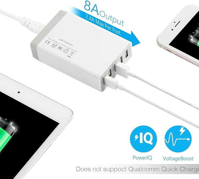 Pezin & Hulin 5 Port USB Wall Charger, 45W, Compatible with Tablet, Phone, Cell Devices