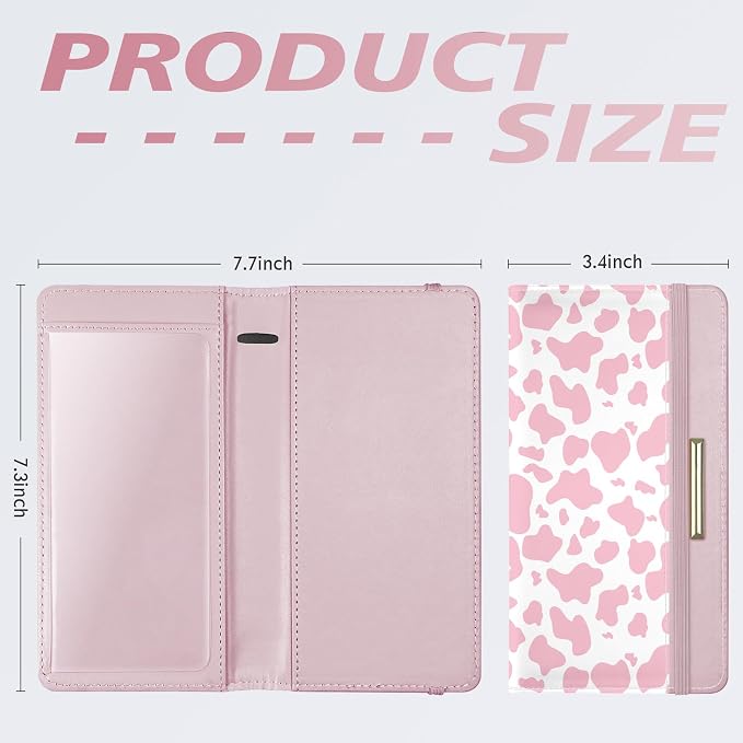 Letter Checkbook Cover, RFID Blocking Checkbook, Stylish, Lightweight, Slim Durable, Multi-Functional Checkbook Holder for Personal and Business Checks (Cow-Pink)