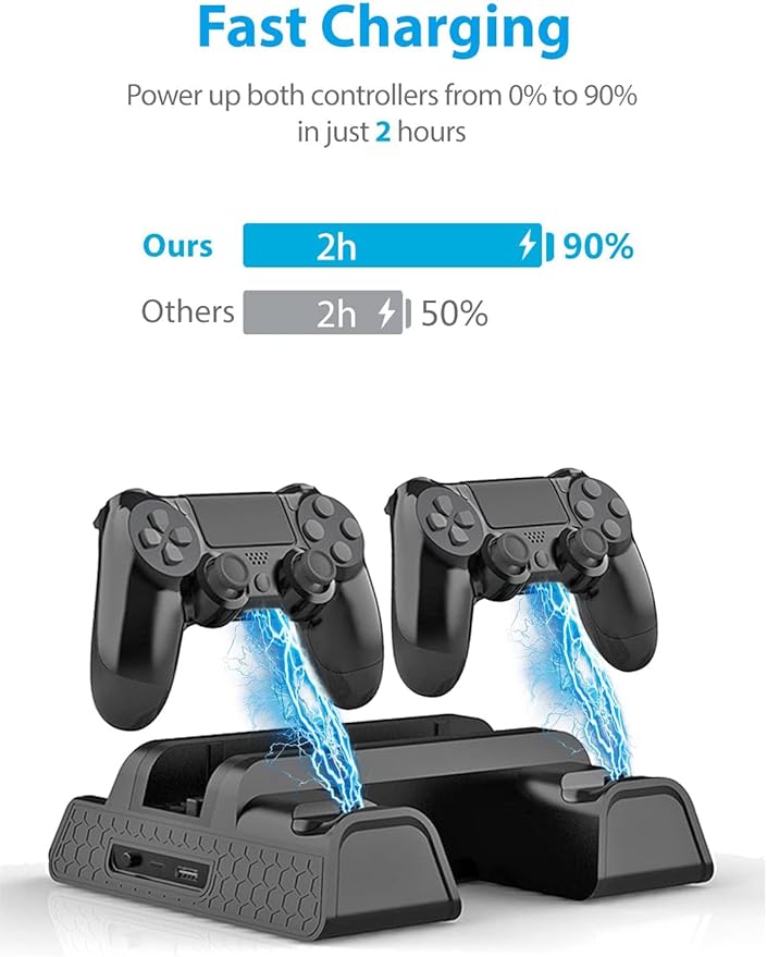 Vertical Stand for PS4/PS4 Slim/PS4 Pro - Cooling Fan with PS4 Charger Controller Charging Station with Game Storage (Black)