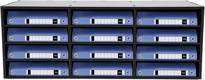 12-Slot Desktop Organizer, Minimalist Design Mailbox, File Sorter w/Top Platform for Hold Cables/Files/Keys, Desktop Bill Paper Organizer for Office & Home (Black, 12 Slot, Style 2)