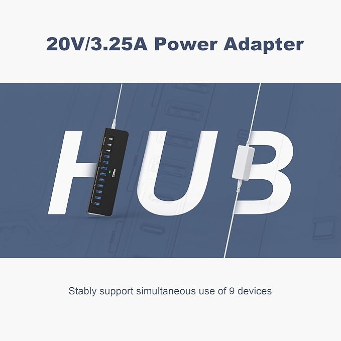 Powered USB Hub 10Gbps, intpw YH9AC 12-Port USB C Hub with 10Gbps USB C 3.2, 2 USB A 3.2, 7 USB 3.0, 2 PD 45W Charging Port, 65W Power Adapter + 3.3FT Cable, Aluminum USB Hub for Laptop/iPhone16/15/PC