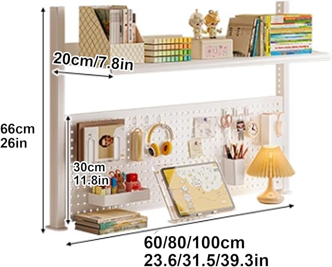 Gtzly Desk Pegboard, Clamp On Desk Organizer Shelf, Desk Extender Side Table Clamp-on Above Desktop Storage ShelfSmall Desk Extension Shelving Unit(Size:60 * 20 * 66cm/23.6 * 7.8 * 26in)