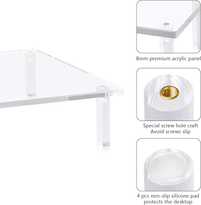 Yestbuy Acrylic Monitor Stand Riser, Clear Computer Monitor Riser, Desktop Organizer Stand for Office Accessories, Printer, Notebook, and All Flat Screen Display, Ergonomic Monitor Riser Stand