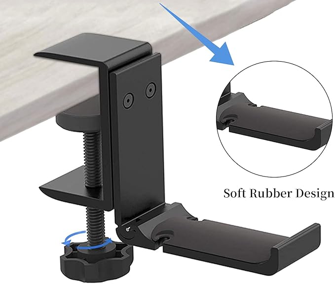 Aluminum Headphone Stand Hanger Foldable with Cable Organizer Headset Holder, Non-Slip Desk Hook Space Save Universal Headphone Mount