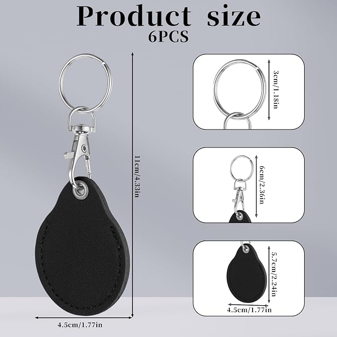 6 Pack Fob Holder Keychain, Leather Key Fob Holder Access Card Keys Chains Rfid Protector with Keys Carabiner for RFID Keyfob Token Tag Door Entry Access Control