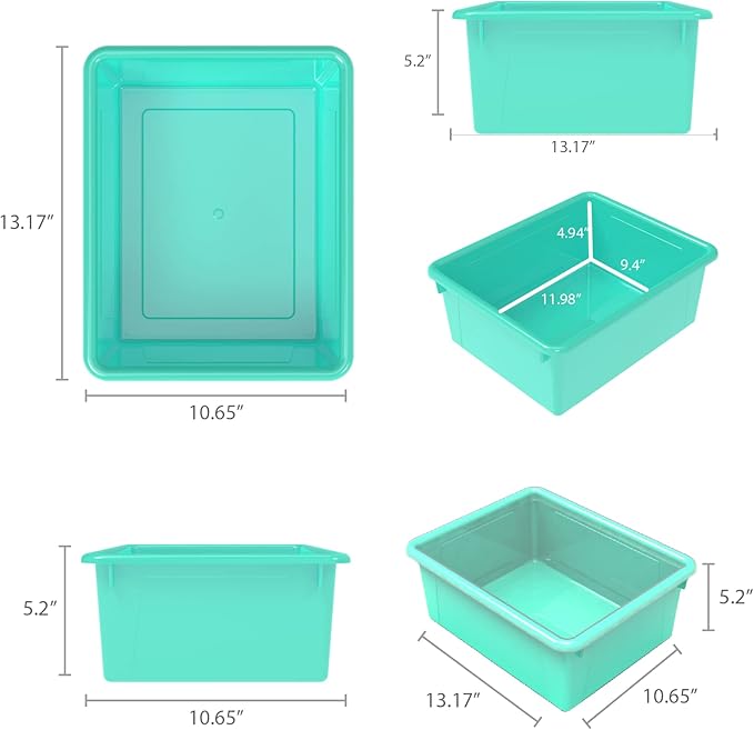 Storex Letter Size Deep Storage Tray – Organizer Bin for Classroom, Office and Home, Teal, 5-Pack (62529A05C)