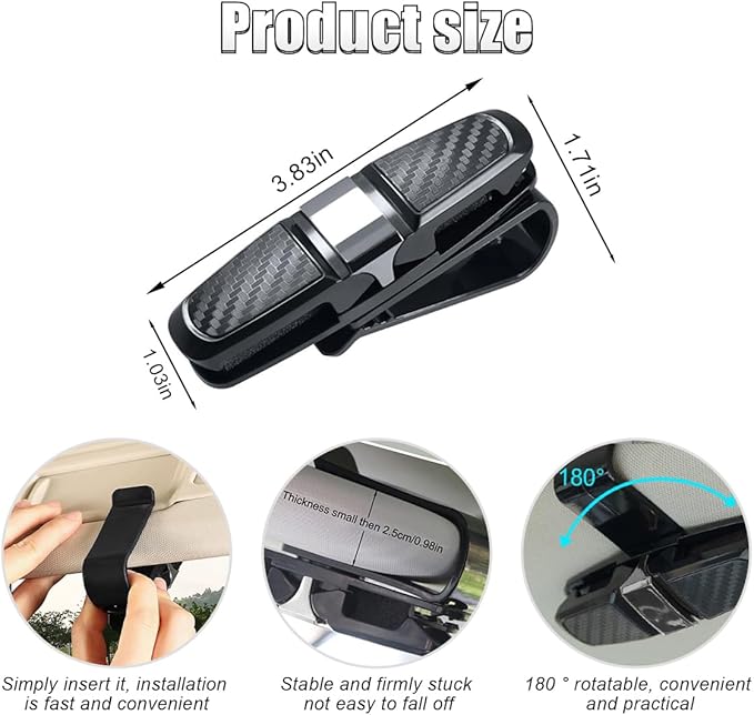 2PCS Glasses Holders for Car Sun Visor, Glasses Clip Organizer, Sunglasses Eyeglasses Mount with Ticket Card, Car Sun Visor Double-Ends Clip, 180 Degree Rotational Car Glasses Holder
