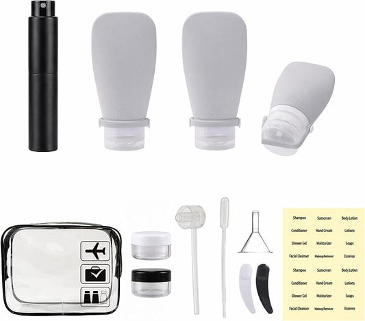13Pcs Travel Bottles for Toiletries with Storage Bag, TSA Approved Leakproof Toiletry Bottles with Locking Lid, Atomizer Perfume Spray Bottle, Travel Must-Haves for Business Trips & Family Vacations