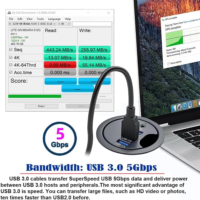 USB 3.0 Hub Sound Card 3 Port USB 60mm Desk Grommet Splitter Dock Station Headphone Mic Audio Interface for Desktop PC