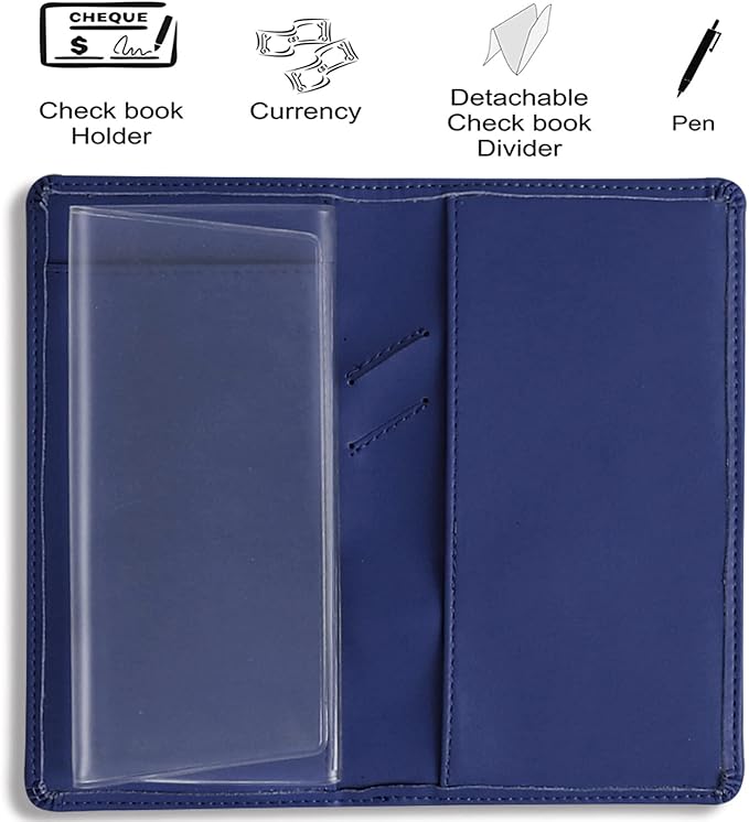 Sanlykate Leather Checkbook Cover for Men and Women, Check Book Case Card Holder with Free Divider, Standard Register Duplicate Checks with pen inserts